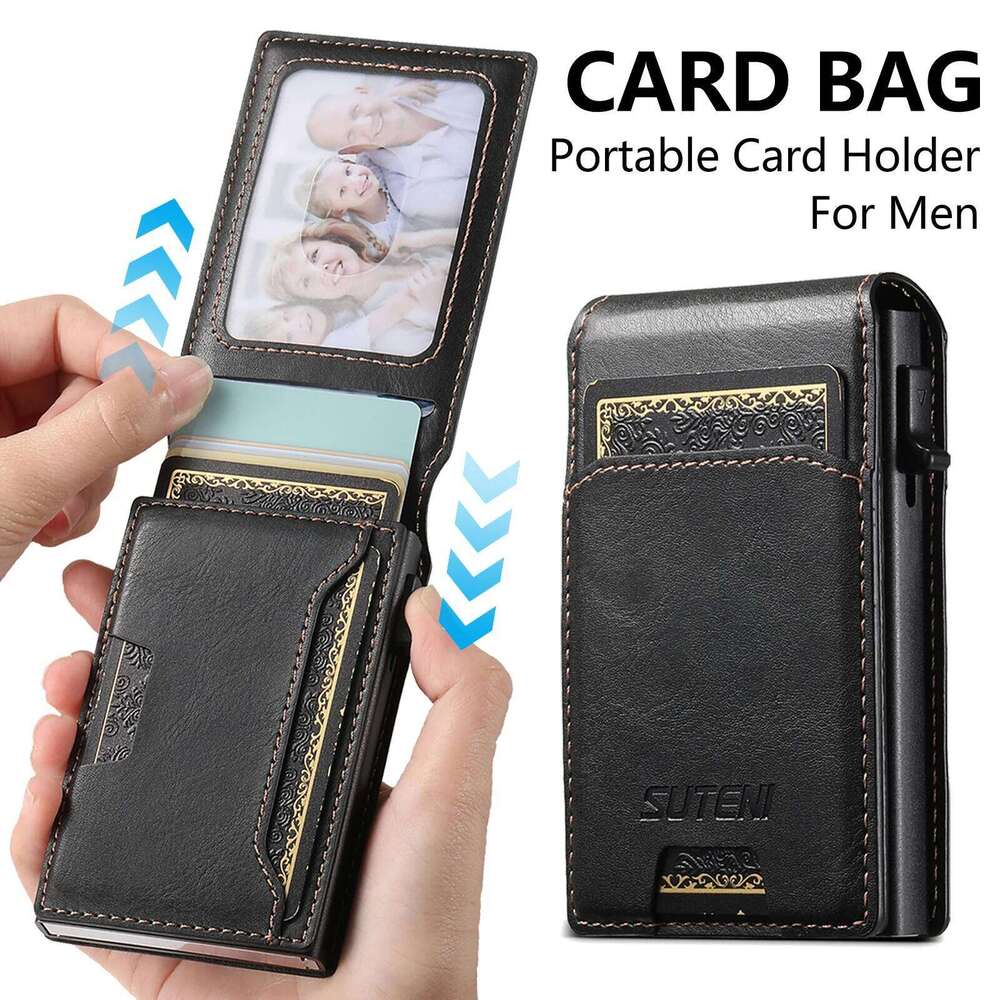 SUTENI Slot Wallet Flip Cover Faux Leather Box Pressing Button Automatically Ejects The Card Z260205