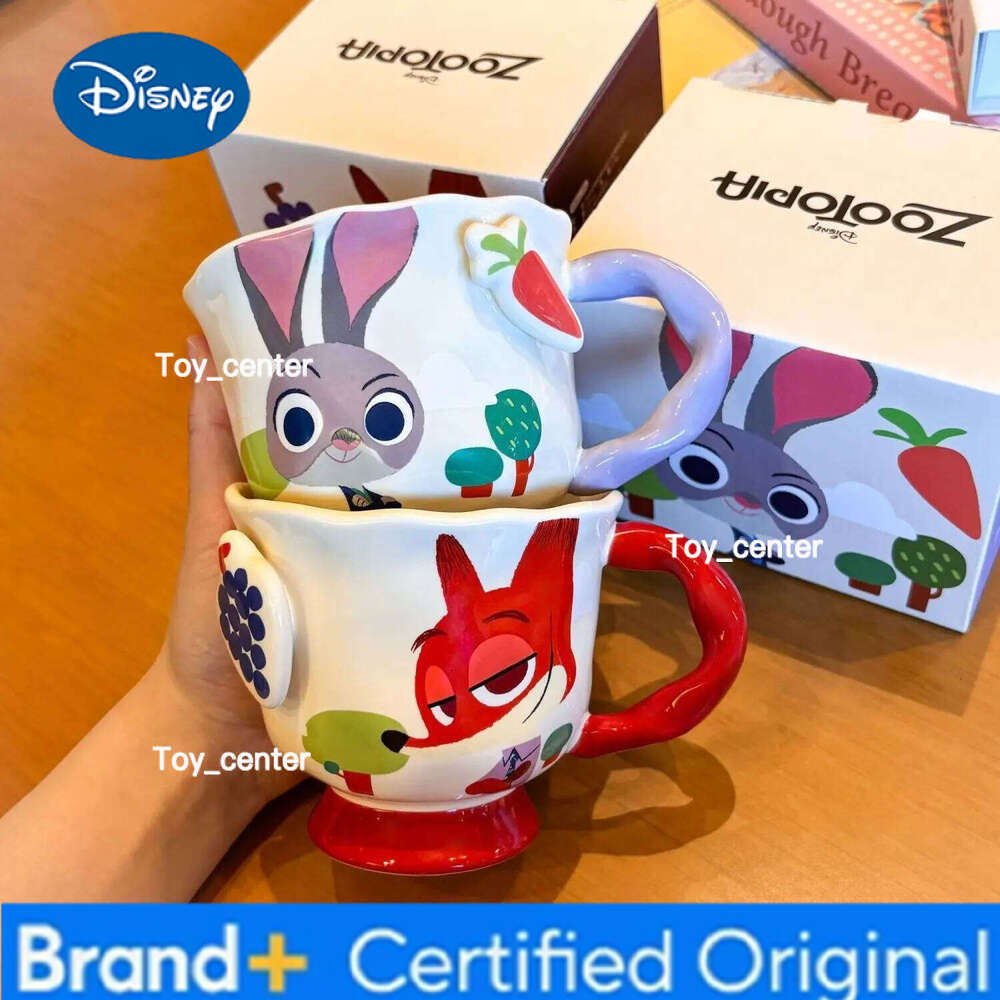 Disney anime Zootopia Nick and Judy 380ml ceramic mug decoration kawaii Household milk Surrounding couple water cup birthday gift H260205