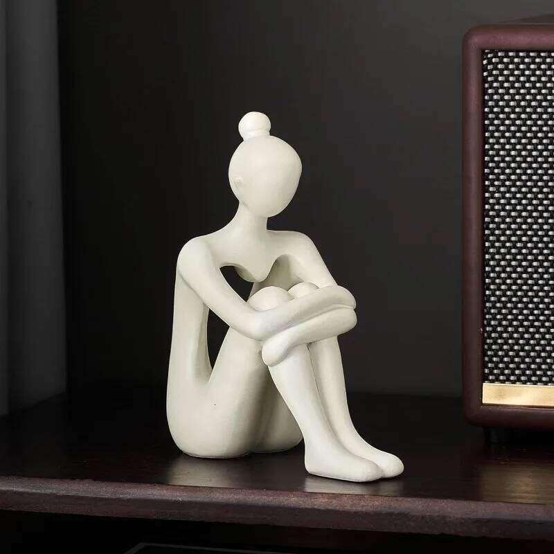 Resin Abstract Reading Woman Thinker Statue Ornaments Creative Art Design Home Office Bookshelf Decoration S260204