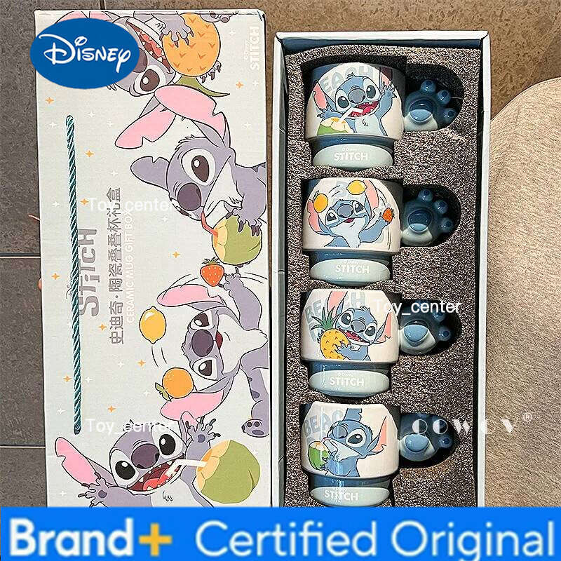 Disney New Anime Accessories Stitch Cartoon Coffee Mug Ceramic Stacked High Appearance Office Home Water Cup Friend Gift H260205