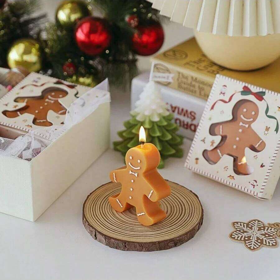 1pc Gingerbread Man Aromatherapy Coffee Milk Shape Wax Christmas Gift Fragrance Candle S260204 fa2