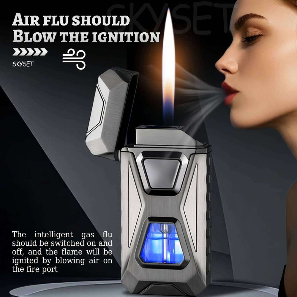 Metal Windproof Cigar Lighter Jet Torch Gas Two Types Flames Unusual Lighters Smoking Accessory Butane Gadgets for Men S260207