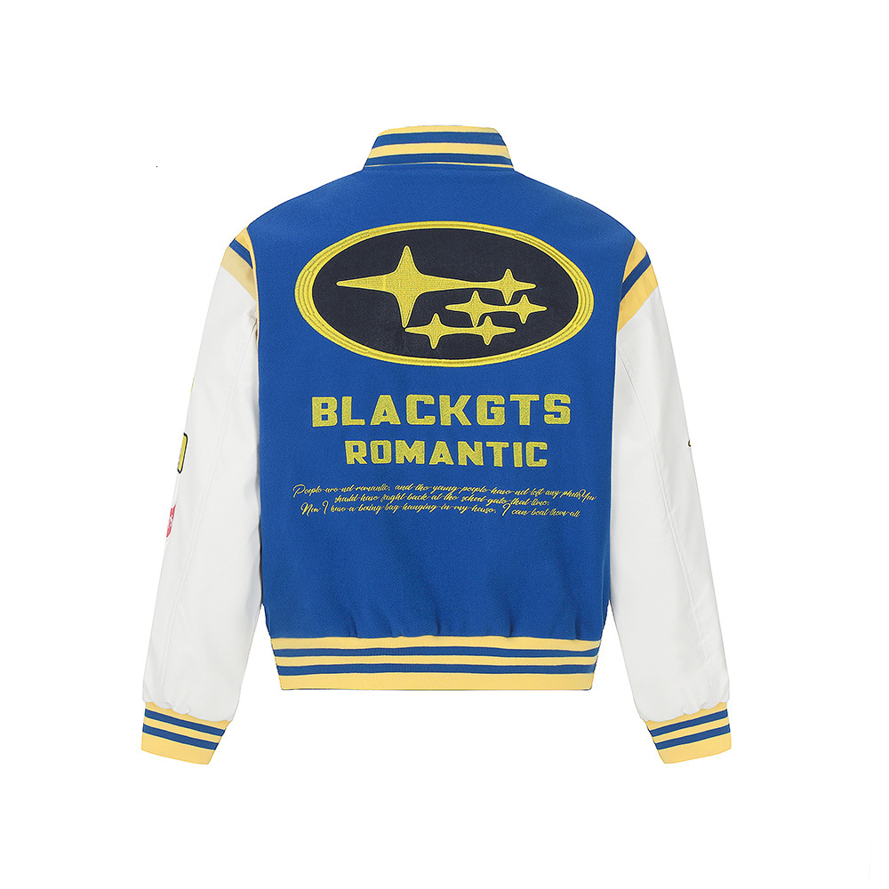 Heavy Embroidery Letter Baseball Jacket Mens Trendy Brand Autumn Winter Loose Casual Color Block PU Leather Sleeve Coat