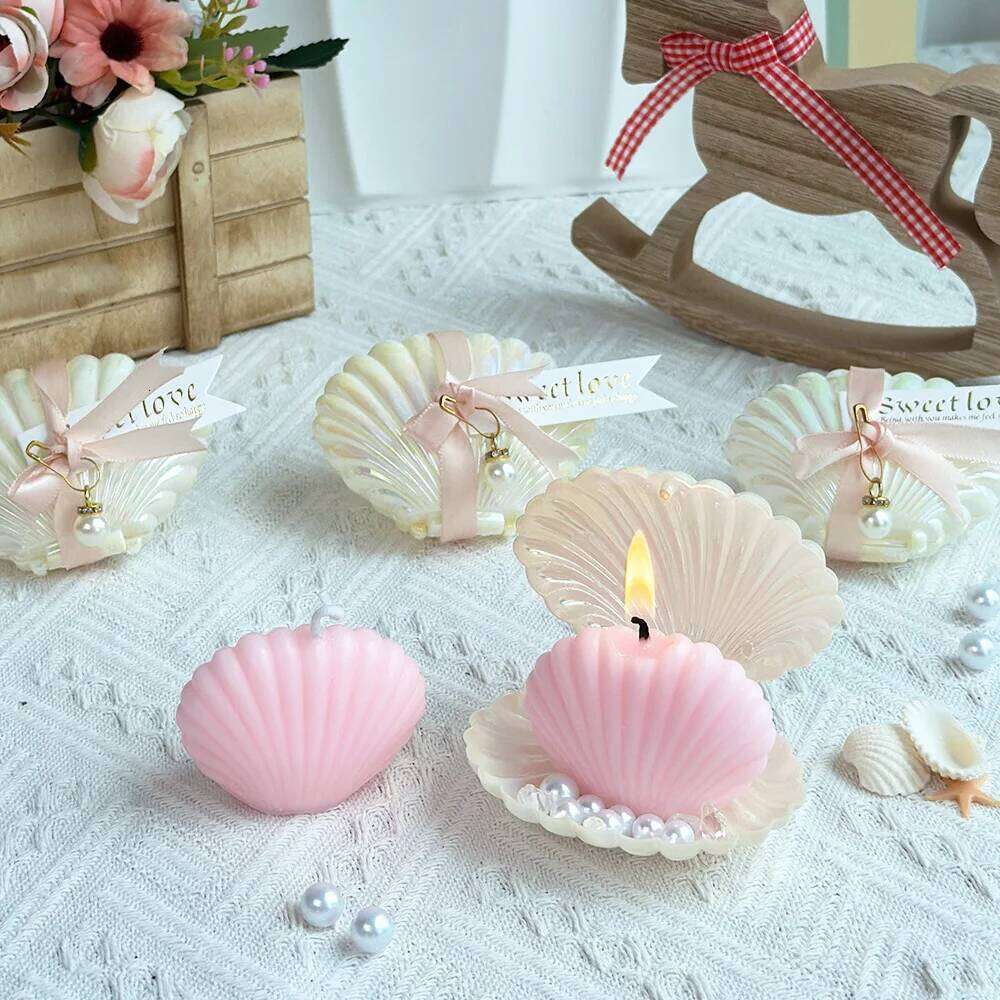 10sets Freesia Scented Shell Pearl Set Candle For Wedding Favors for Guests BabyShower Gifts Home Decoration S260204