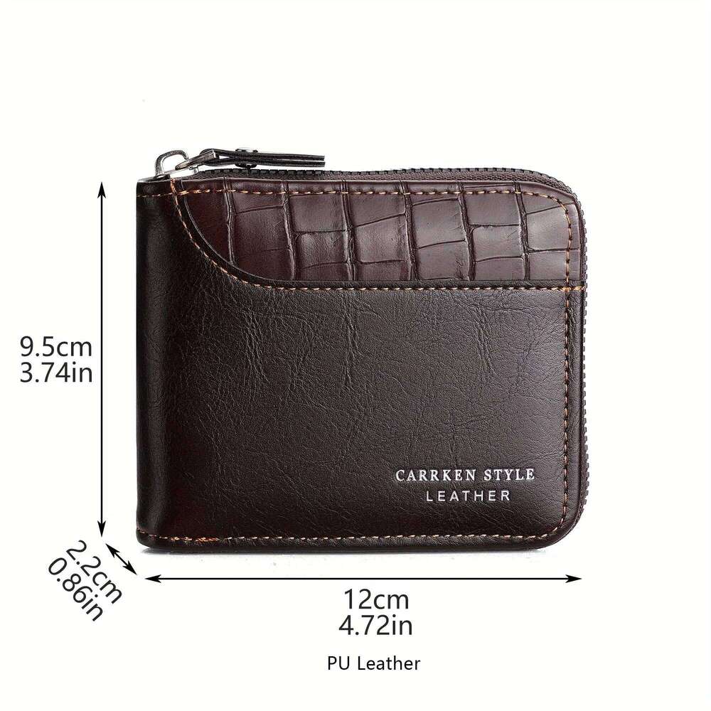 Vintage Wallet Multifunctional Card Holder Case with Crocodile Pattern Zipper Closure and Stitching Men Fashion Purse Z260205