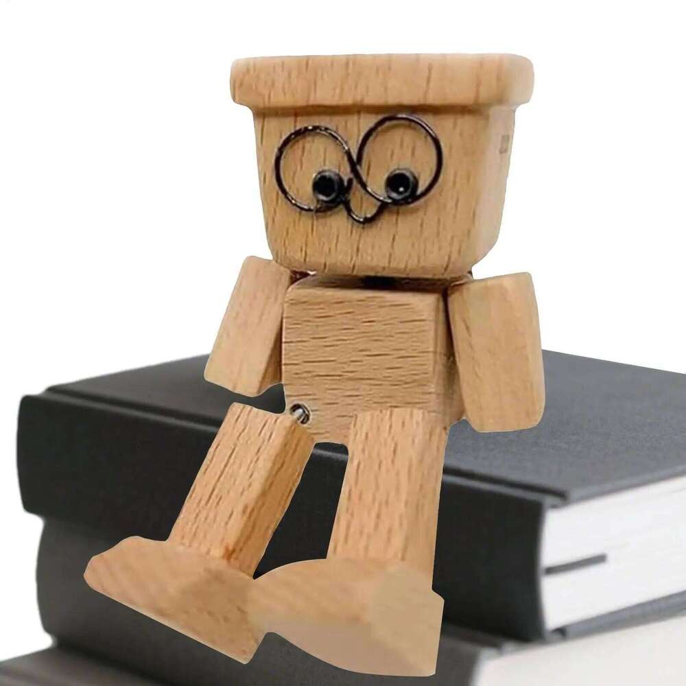 Shaking Wooden Figurine Man Tabletop Decor Creative Statue for Car Dashboard Study Shelf Display Desk Bedroom Living Room S260204
