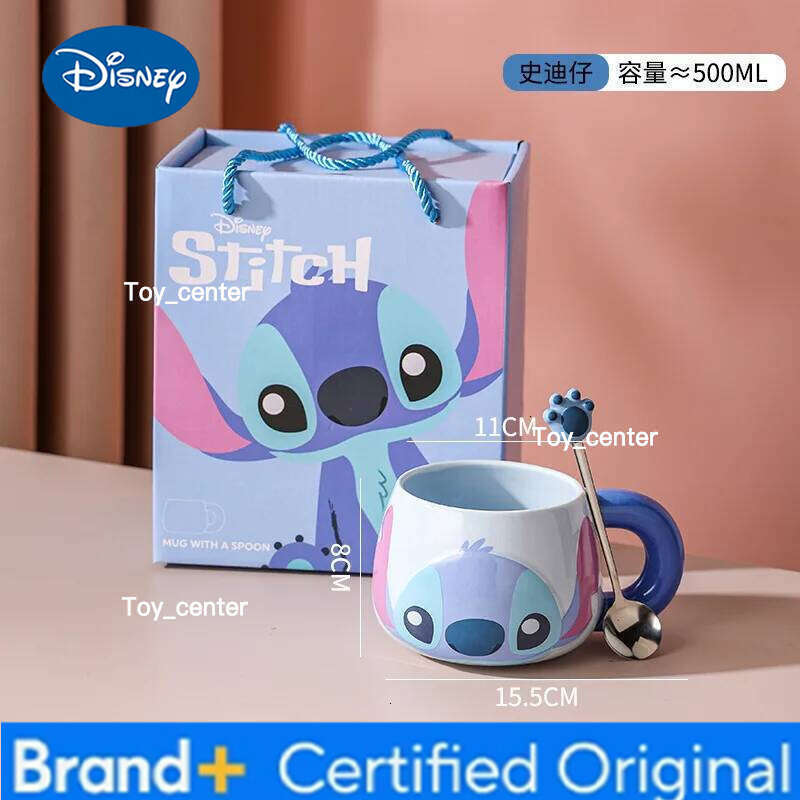 Disney 2026 Stitch Ceramic Large Capacity Mug With Lid And Spoon Water Cartoon Coffee Cup Holiday Gift H2602051
