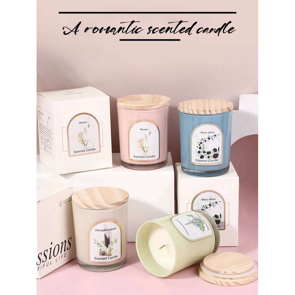 1pc exquisite wooden lid glass jar aromatherapy table decoration holder candle romantic H260205