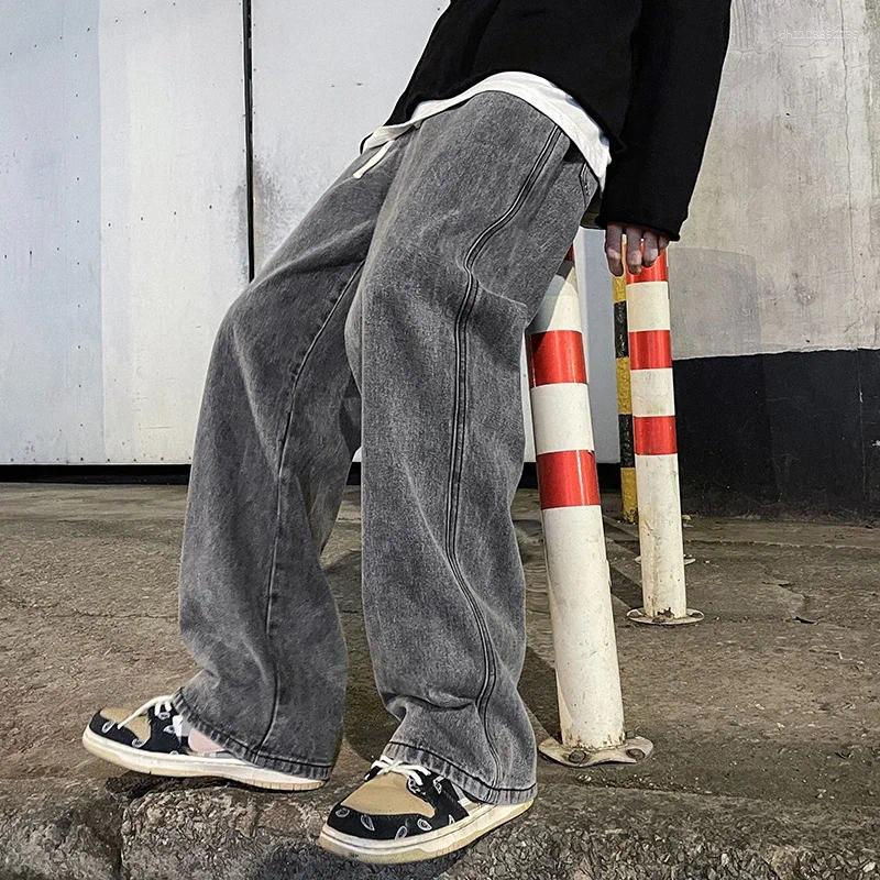Men's Jeans 2026 Korean Version Student Casual Pants High Street Straight Loose Wide Leg Black Grey Blue Baggy
