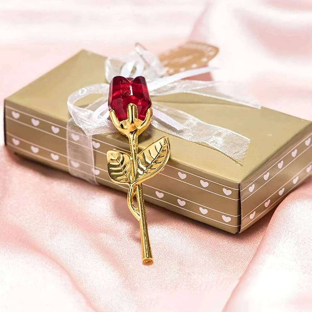 1pc Glass Rose Mini Crystal Flower Artificial Flowers Room Ornament Office Desktop Decoration Wedding Party Valentine's Day Gift S260204