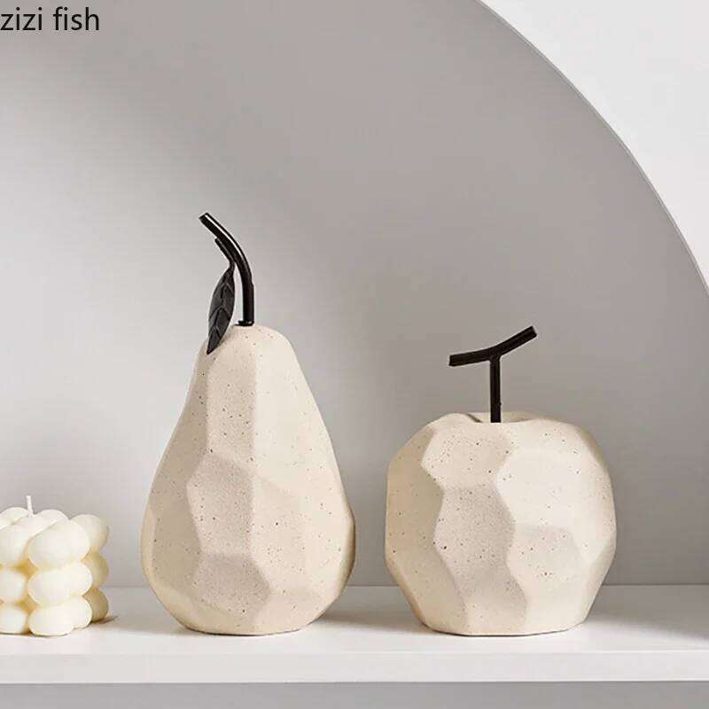 Geometric Surface Apple Pear Statue Ceramic Crafts Desk Fruit Creative Home Decoration Ornament S260204