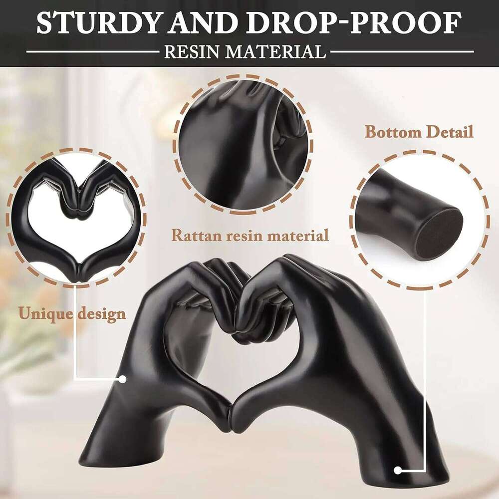 Gifts for Him, Hands Sculpture, Heart Hands, Valentines Day Decorations, Gold Room Bedroom Bookshelf, Black S260204