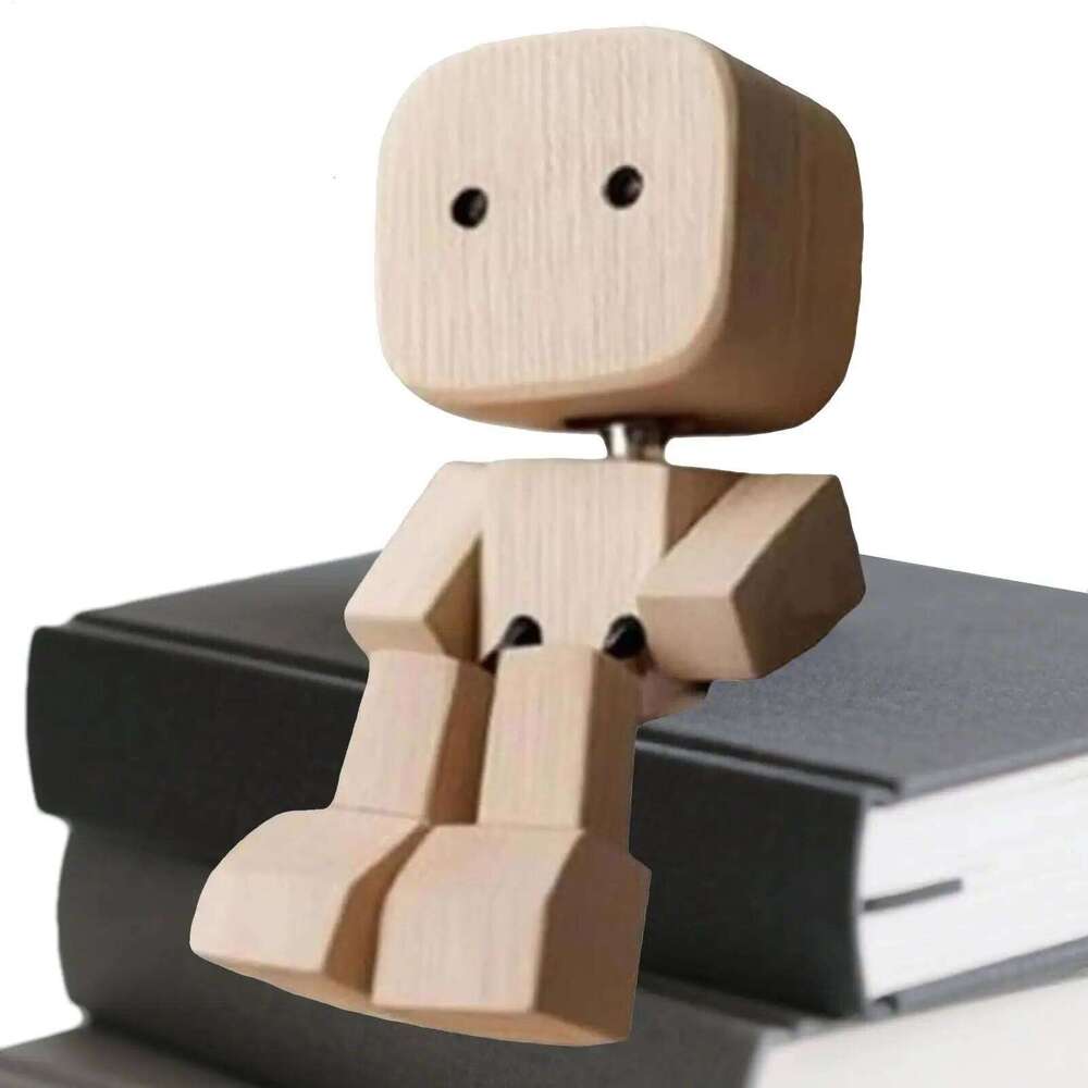 Shaking Wooden Figurine Man Tabletop Decor Creative Statue for Car Dashboard Study Shelf Display Desk Bedroom Living Room S260204
