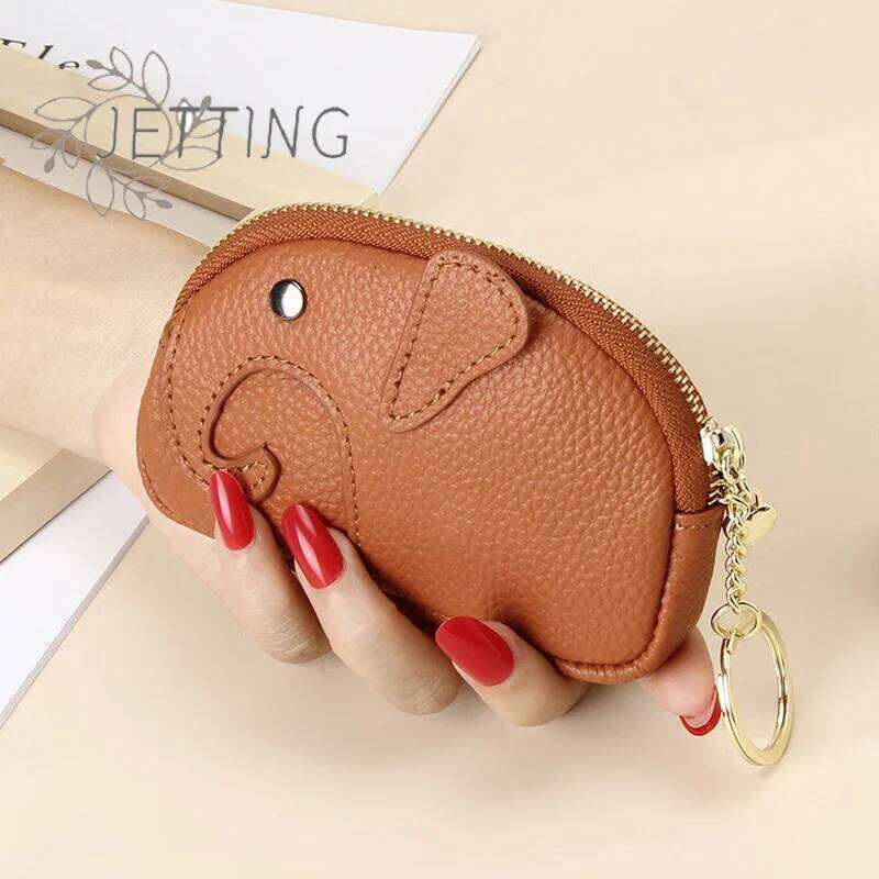 Hot PU Leather Cartoon Elephant Head Wallet Change Card Money Bag Women Coin Purse Key Ring Zipper Storage Bags Z260205 - view 5