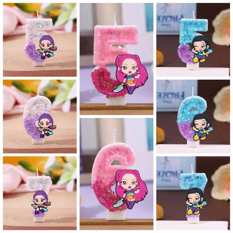 Hot K-Pop Demon Hunters Decoration Numi Mira Zoe Digital Candle Cake Top Birthday party cake decoration S260204