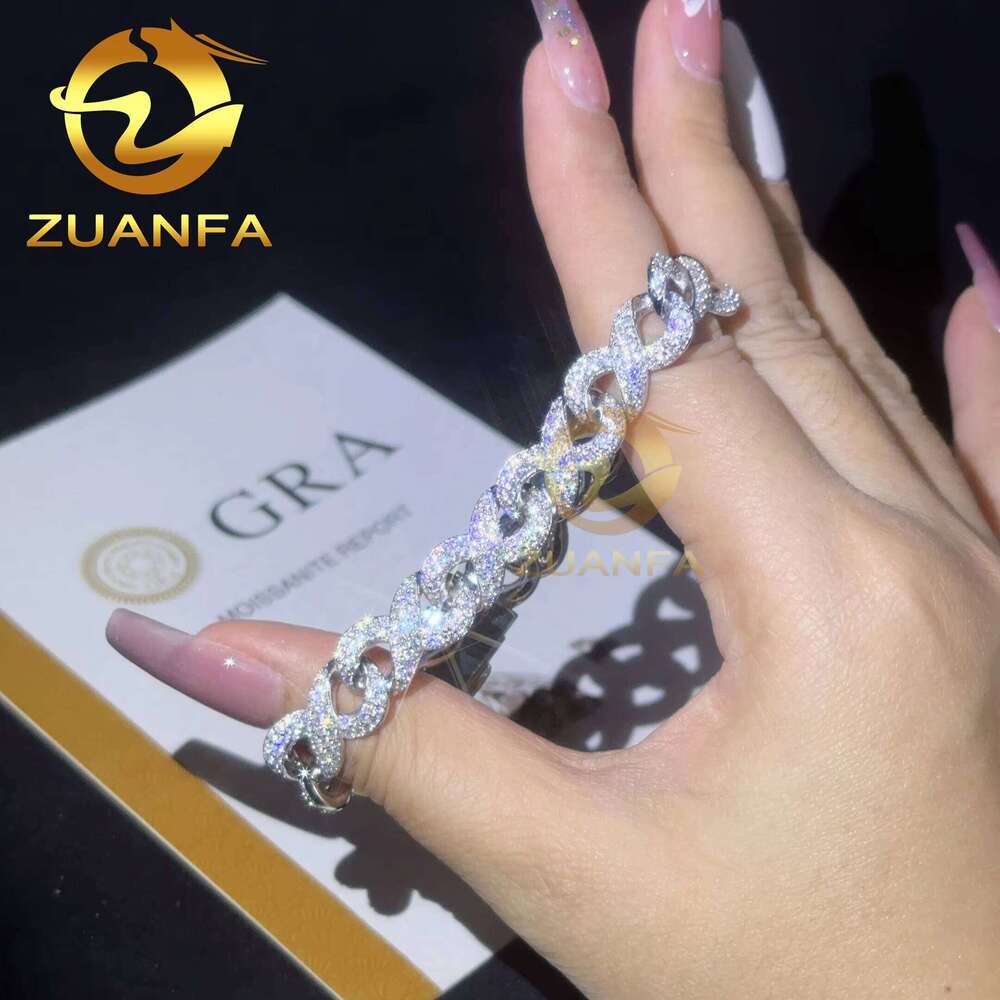 New Rapper Jewelry Hip Hop 925 Sterling Silver Moissanite Diamond Cuban Link 10Mm Men Infinite Bracelet