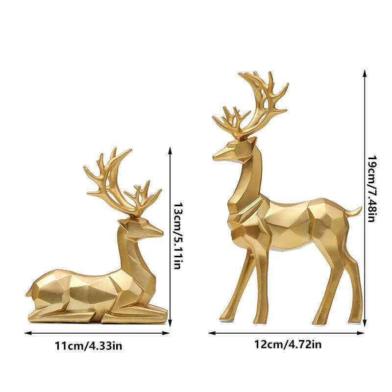 Resin Geometric Elk Sculpture Standing Gold Deer Statues Festival Reindeer Home Decor Living Room TV Cabinet Ornaments S260204