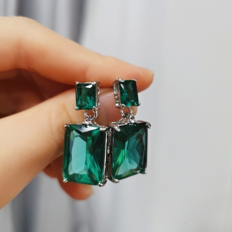 KQDANCE high-quality genuine 925 sterling silver rectangular simulated diamond gemstone green jade earrings exquisite jewelry for women 241106