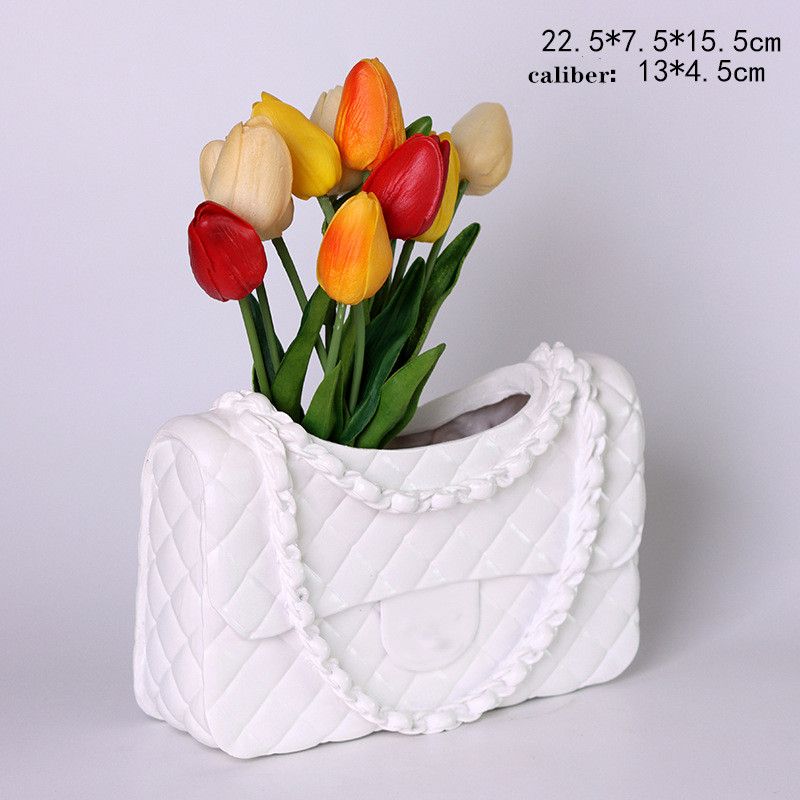Designer bag shape vase home tabletop decoration personalized solid color chain bag vase dry flower decoration basket vase white black pink Wholesale
