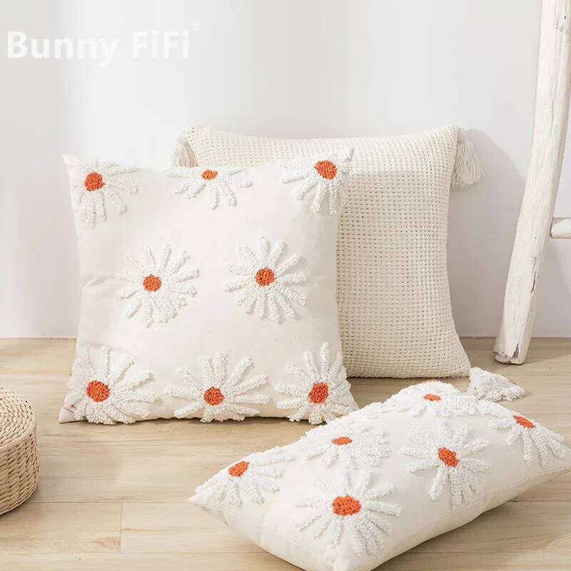 Daisy Cushion cover Pillow Cover Tufted Ivory Home Decoration Living Room Sofa Couch Bedroom Chair Seasonable