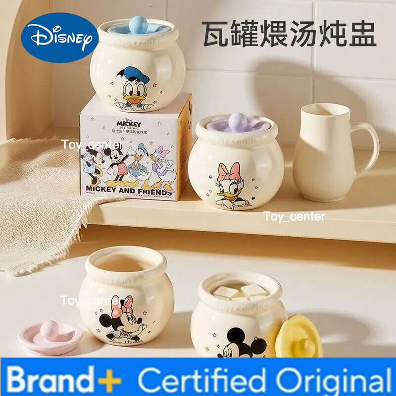 Disney Anime Mickey Mouse Ceramic Stew with Lid 470ml Decorative Homeware Soup Pot Stylish Design Holiday Gift H260205