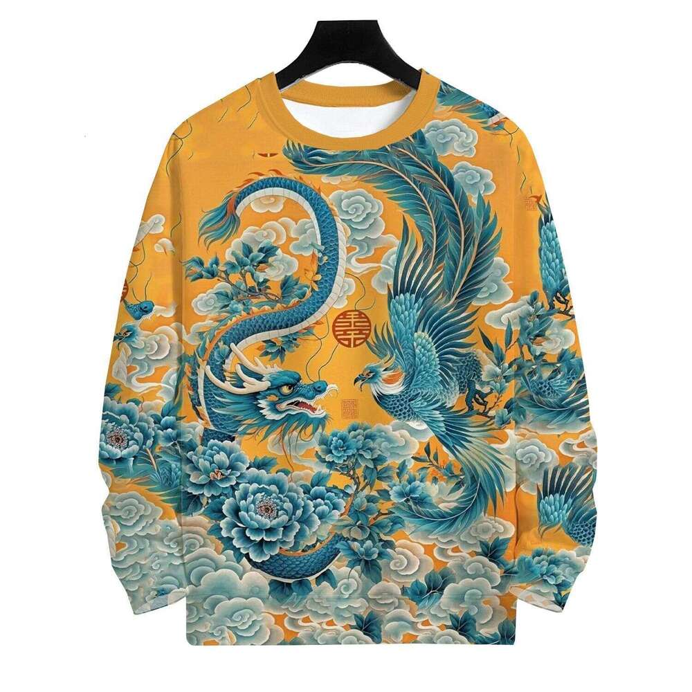 Spring Autumn Style Personalized Dragon Phoenix Pattern Sweatshirt 2026 Fashionable And Handsome Long Sleeve Round Neck Unisex Chinese