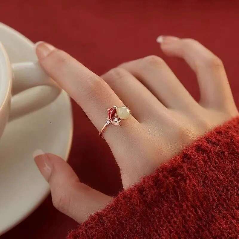 Designer Gold Plated Open Ring Chinese Traditional Style Imitation Jade Carp Goldfish Adjustable Band For Festival Wedding Daily Wear Gift