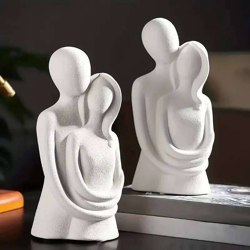 Nordic Minimalist Couple Sculpture Lover Embracing Figure Frosted Ceramic Pure White Gray Statue Wedding Gift S260204