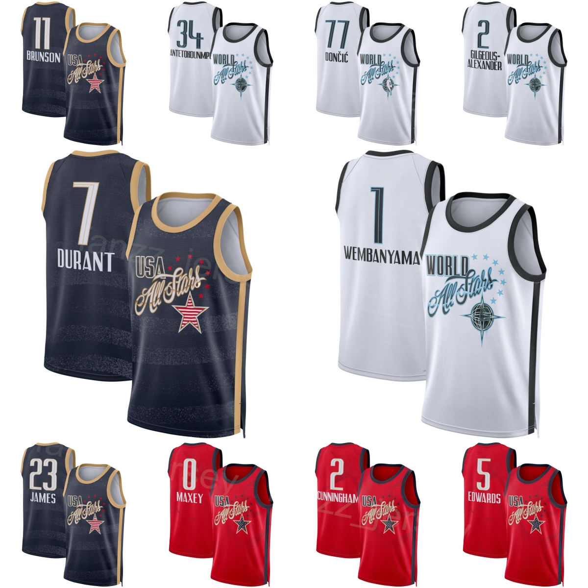 Printed All-Star Basketball Jerseys 2026 Luka Doncic 77 Stephen Curry 30 Shai Gilgeous-Alexander 2 Nikola Jokic Victor Wembanyama Anthony Edwards Women Mens Child