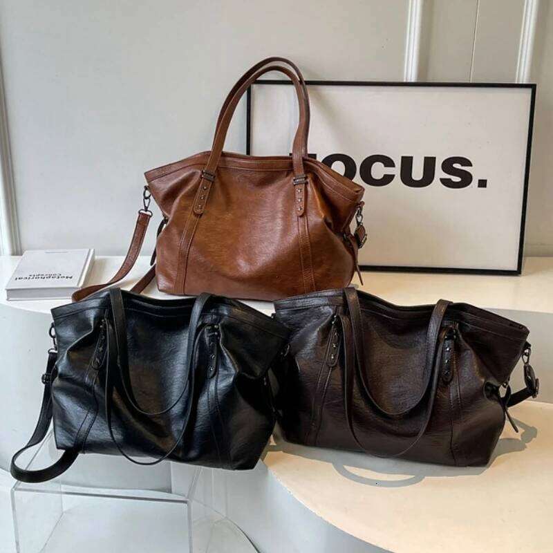 Sized Tote Bags For Women Soft PU Leather Pure Color Large Capacity Shopper Shoulder Crossbody Bag High Quality Handbags Y260204