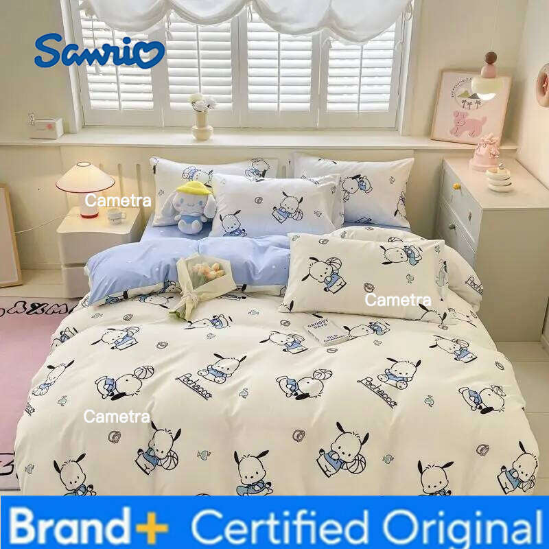 Sanrio Kuromi Cinnamoroll Kids Duvet Cartoon Bed Three-Piece Set Cute Hello Kitty Quilt Cover Pillowcase for Bedroom Decoration H26020511