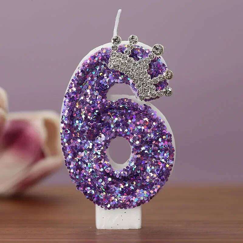 Purple Crown Birthday Number 0 1 2 3 4 5 6 7 8 9 Princess Decoration Candles Anniversary Party Cake Topper S260204