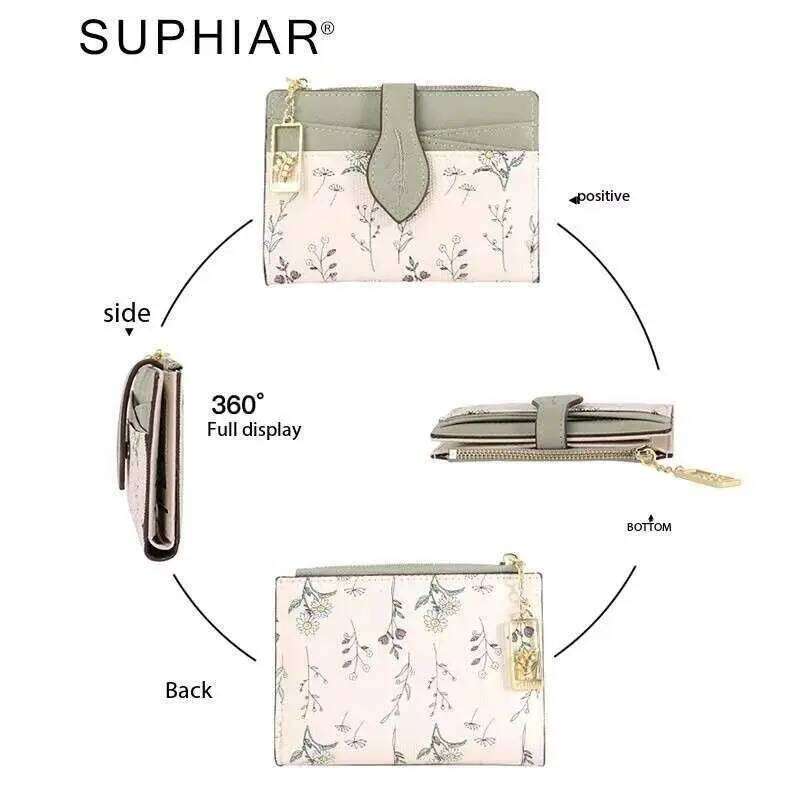 Small Flowers Bag Hasp Thin PU Leather Short Multi Card Zipper Wallet for Women Girl Z260205