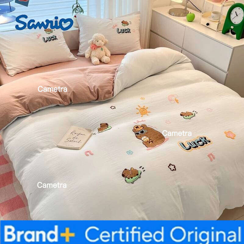Sanrio Luxurious Touch Super Soft Water-Washed Cotton Towel Embroidered Duvet Cover Set with Pillowcases - Enhanced Comfort H260205