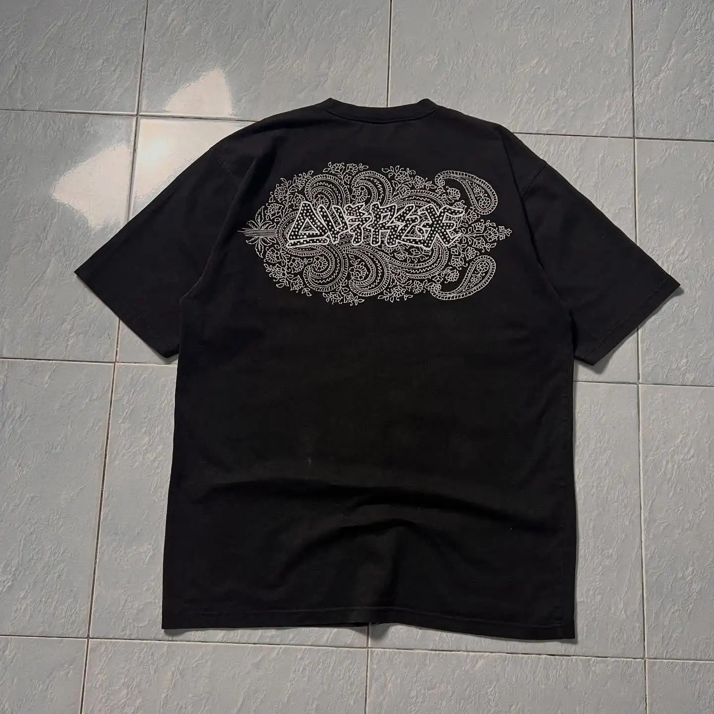 Vintage Avirex Black Short - Sleeve T - Shirt with Rhinestone Double - Sided Pattern Retro Streetwear Top 260129