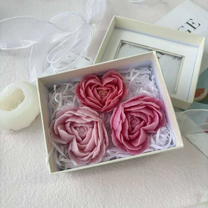 Flexible Heart Rose Mold DIY Candle Making Romantic Valentines Gifts Food-Grade Silicone for Wax Soap Resin Craft S260204