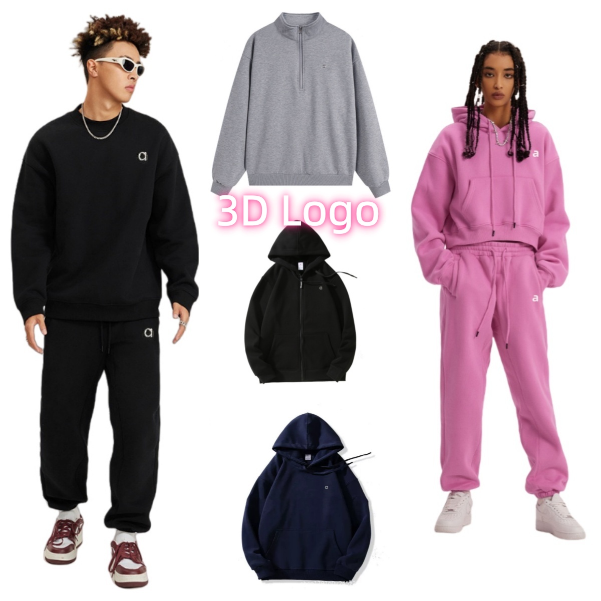 Yoga Womens Sportswear full-zip Hoodies Outfit Warm Sweatshirts Silver 3D logo on chest Loose Sweatwear Unisex Casual Top Fashion Outwear Jacket crew neck pillover