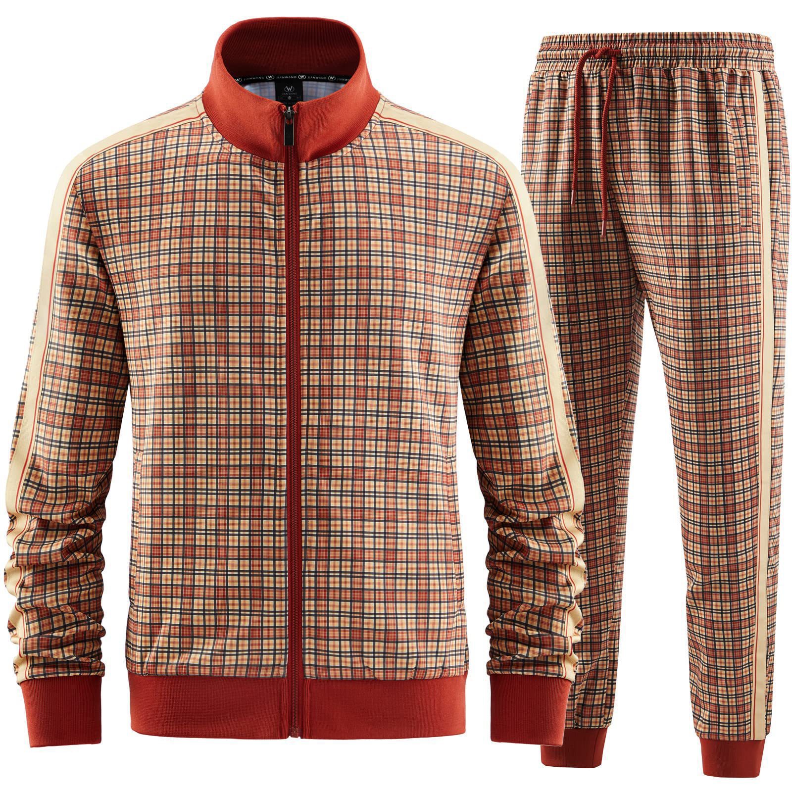 Men's 2026 New British Plaid Tracksuit Zipper Stand Collar Jacket Cardigan & Casual Sweatpants Fitness Sportswear Free Shipping