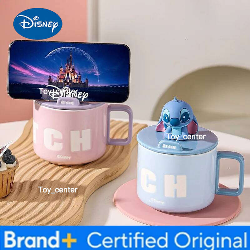 Disney 2026 Stitch Ceramic Large Capacity Mug With Lid And Spoon Water Cartoon Coffee Cup Holiday Gift H2602051