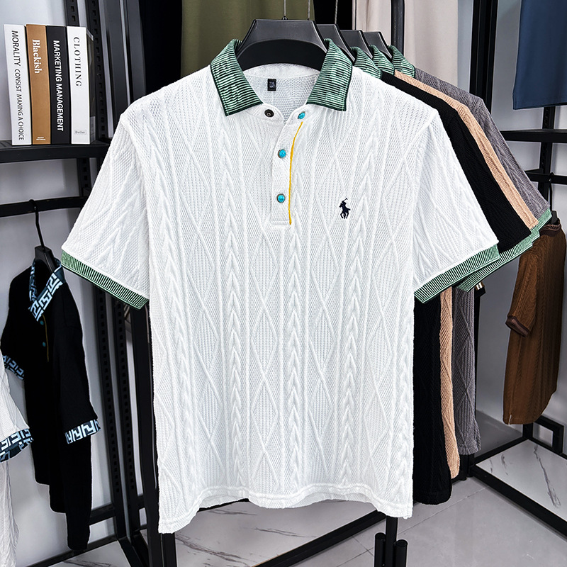 Free shipping Men Polos Slim Fit Knitted shirt embroidered pattern color blocked short sleeved fashion
