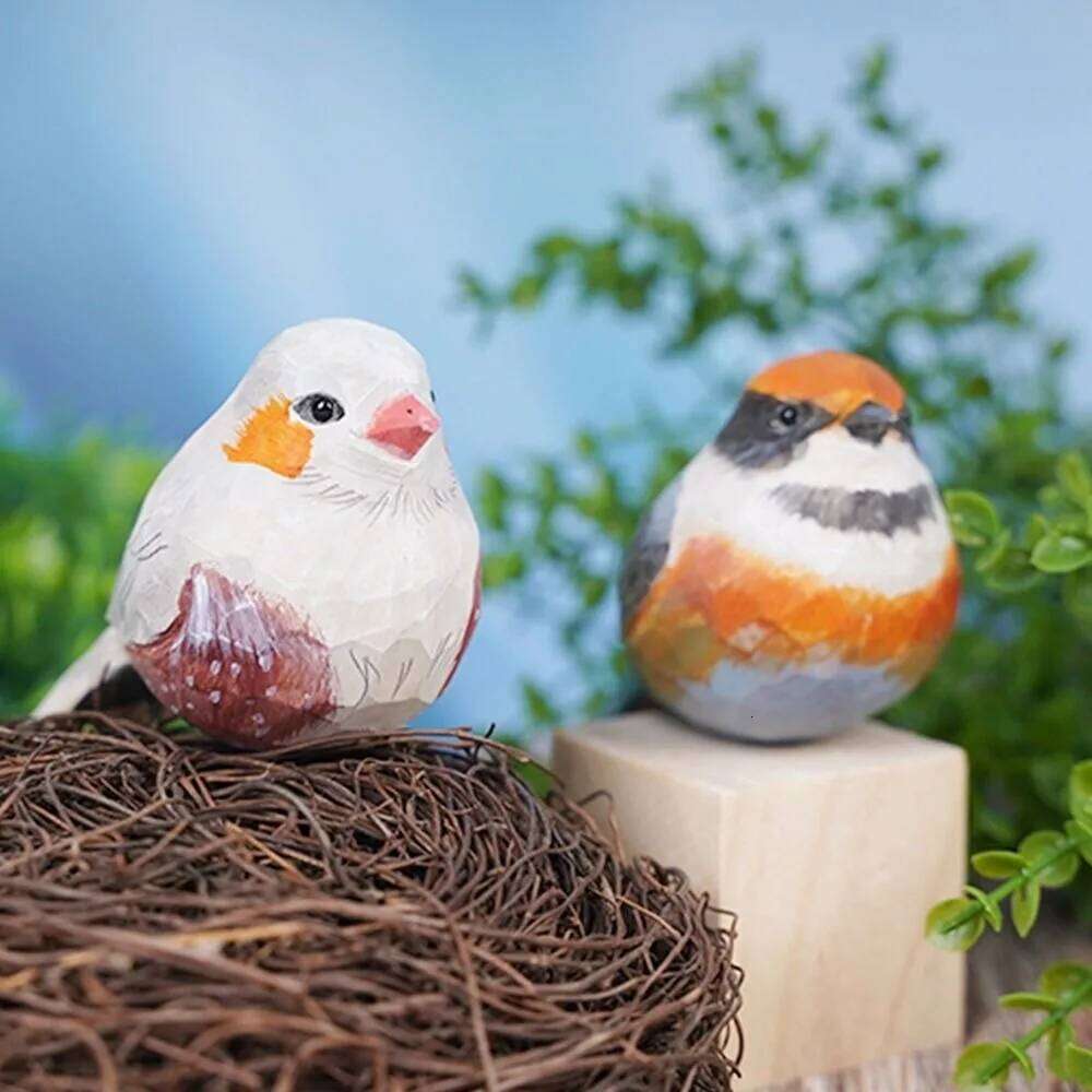 Creative Cute Wood Mini Carving Small Ornament Handmade Painting Wooden Bird Figurine Tabletop S260204