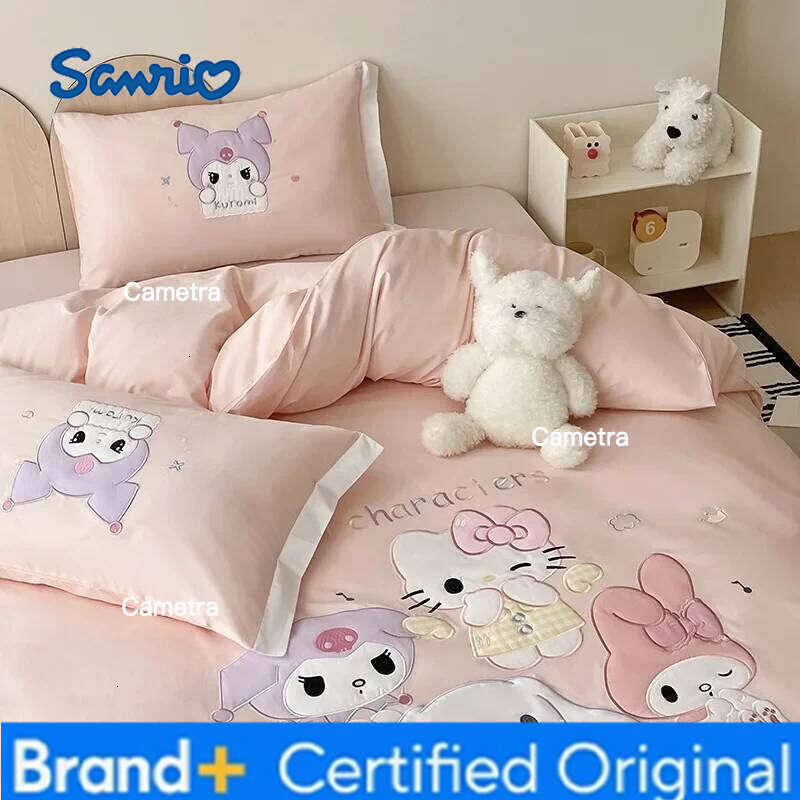 Sanrio 100%Cotton Embroidery Bedding Set Kuromi Mymelody Duvet Cover Bed Sheet Pillowcase Girl King Queen Twin Size Home Textile H2602051
