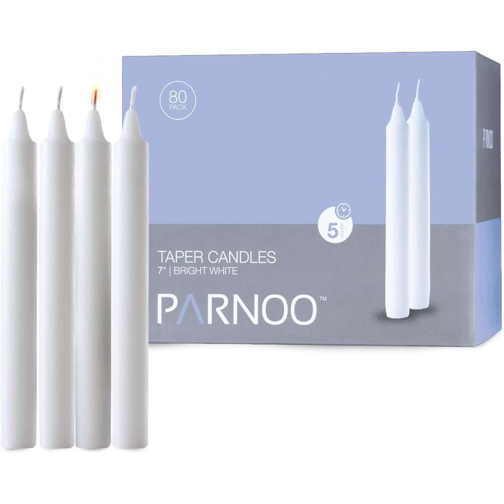 Tapered 80 Bulk Set of 6 Sticks 5 Hours Clean, Long-Burning Candlesticks Dripless Unscented & Hand-Dipped Tall for Dinners - White Taper Candles by PA
