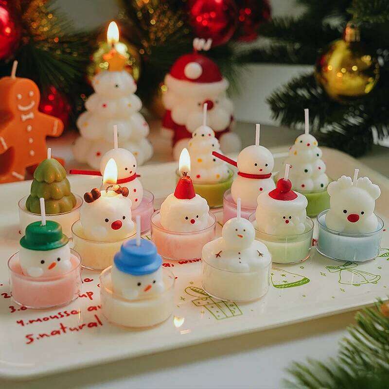 Christmas Tree Tea Snowman Santa Claus Shape Flame Aromatherapy Candle Holiday Party Decorative Candles Photo Props S260204