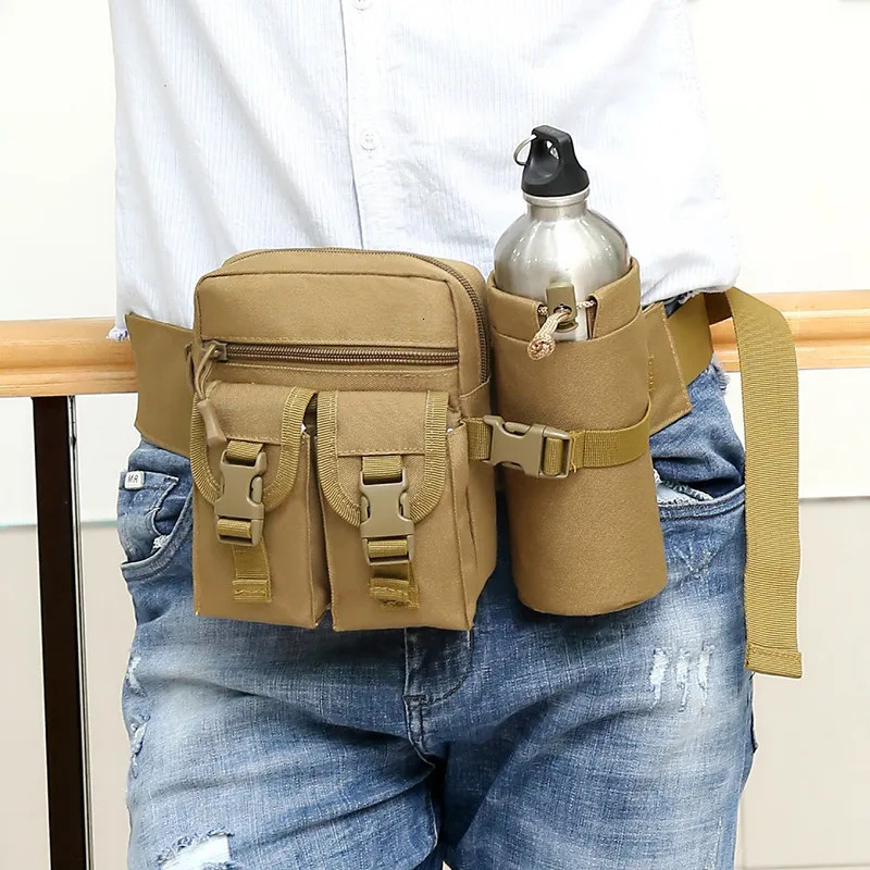 Outdoor Waist Bag Men Tactical Water Bottle Waterproof Bags Camouflage Hunting Hiking Climbing Bag Nylon Mobile Phone Belt Pack 260124