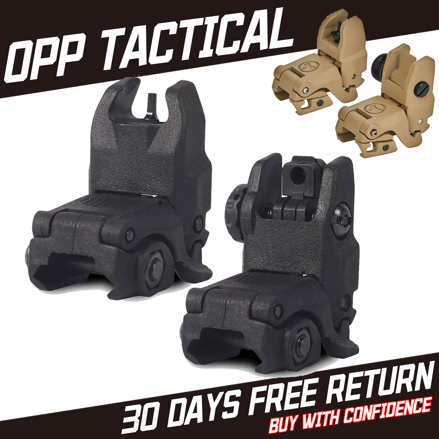 NEW Upgraded Front and Rear MBUS Gen II Flip-Up Sights Floding Front Rear Black Polymer Picatinny Rail Mount Back Up Sight Set