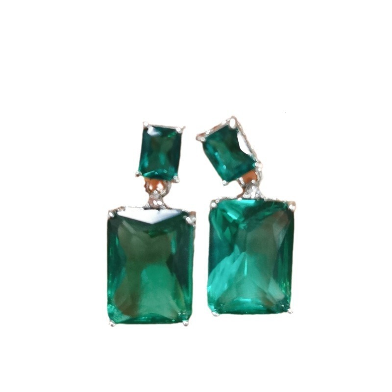 KQDANCE high-quality genuine 925 sterling silver rectangular simulated diamond gemstone green jade earrings exquisite jewelry for women 241106