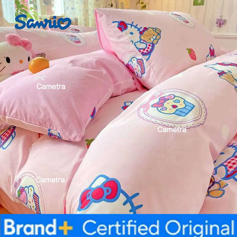 Sanrio Genuine Cartoon Hello Kitty100% Four-piece Cotton Kt Bed Sheet Quilt Cover Pillowcase Three-piece Set H26020511