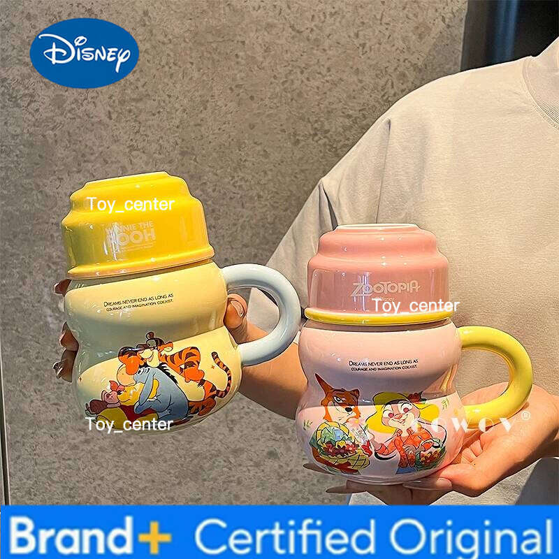 Disney Cute Anime Merchandise Stitch Gourd Home Couple With Lid Creative Water Cup Cartoon Ceramic Mug Gift H260205