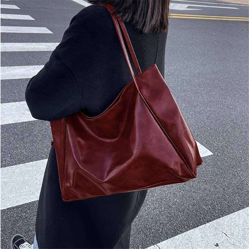 Women's Tote Large Capacity Soft Leather Shoulder Bag, Retro Casual Handbag, Perfect for Commuting Handbags Travel Bag Y260204